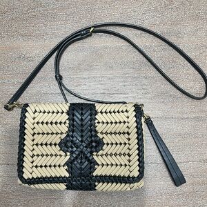 Anya Hindmarch Black and Cream Woven Crossbody Bag